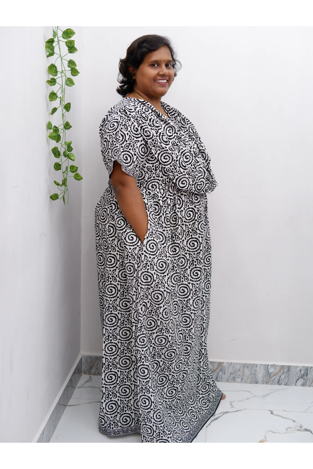 Shawl Draped Cotton Frock Nighty – Soft & Breezy