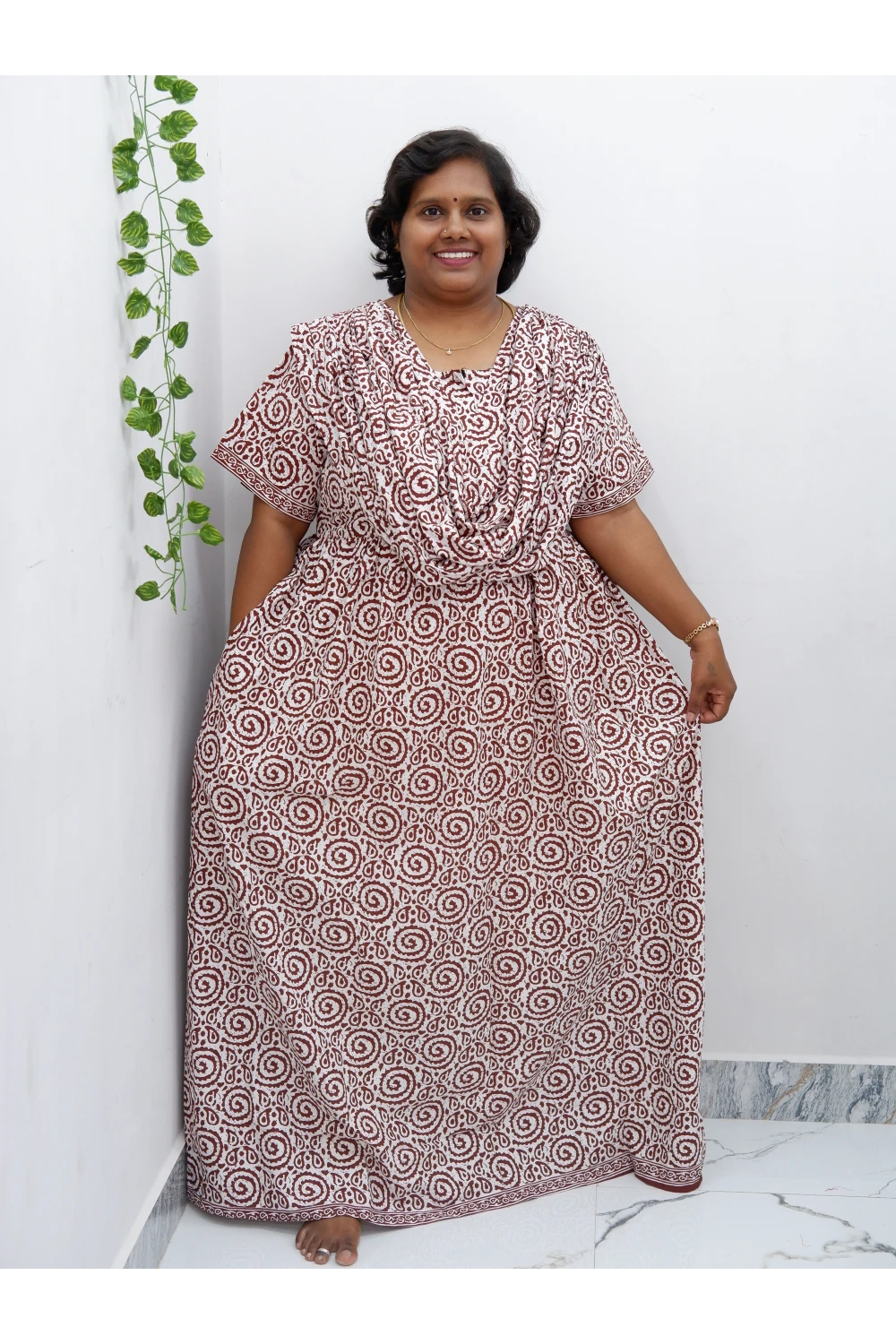 Shawl Draped Cotton Frock Nighty – Soft & Breezy