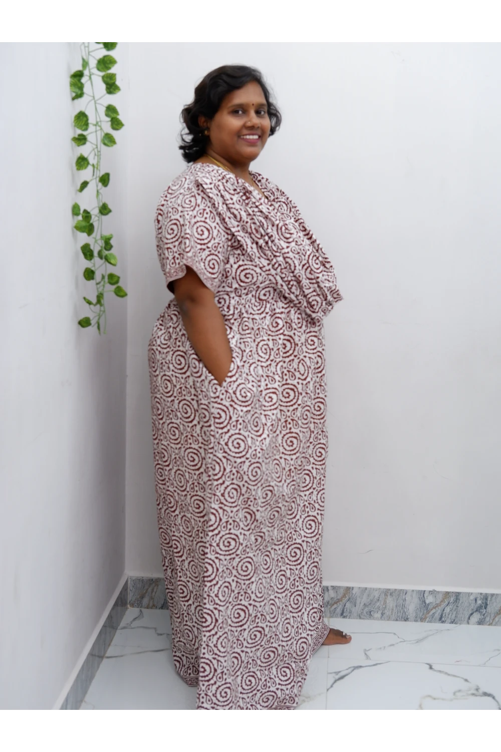 Shawl Draped Cotton Frock Nighty – Soft & Breezy