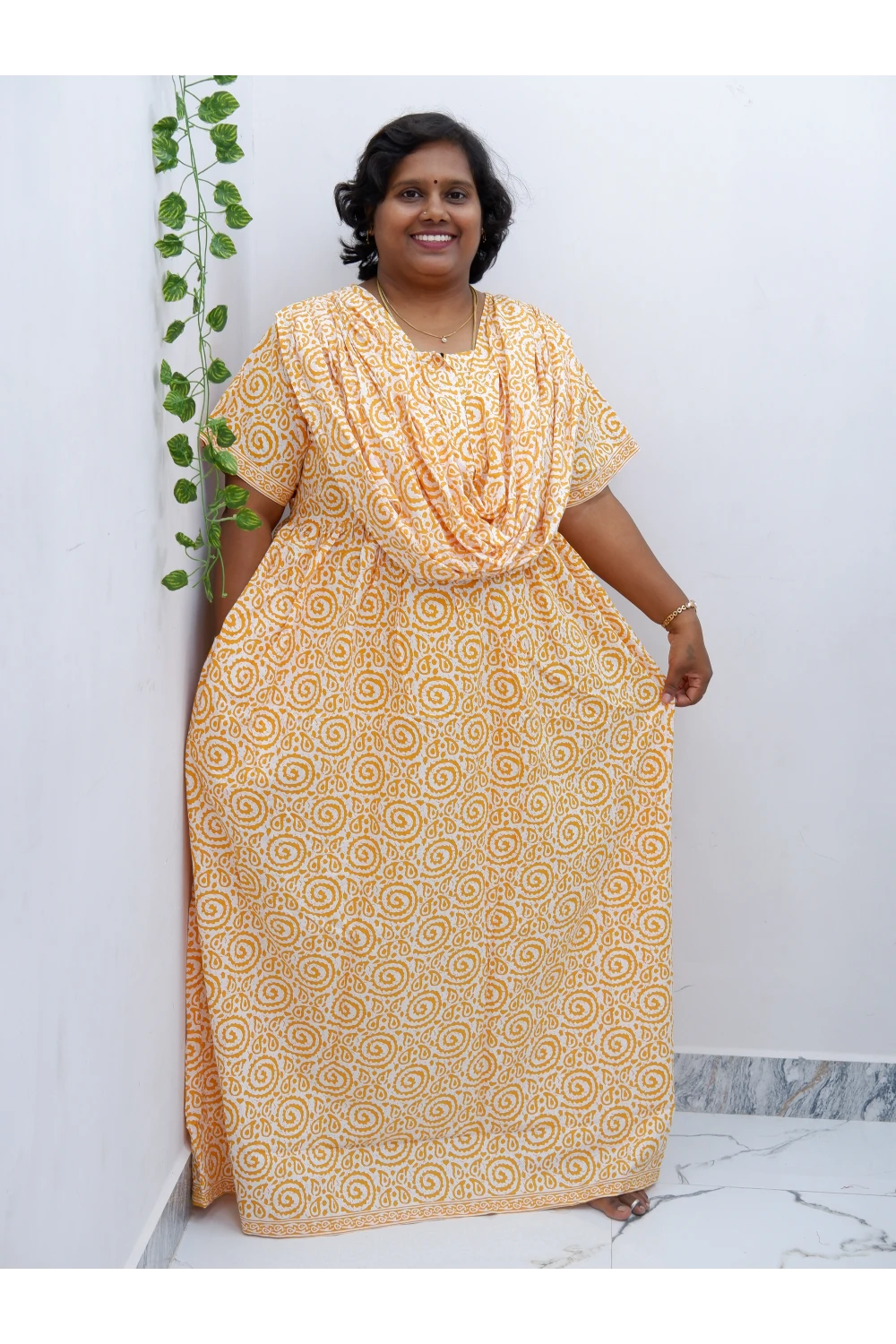 Shawl Draped Cotton Frock Nighty – Soft & Breezy