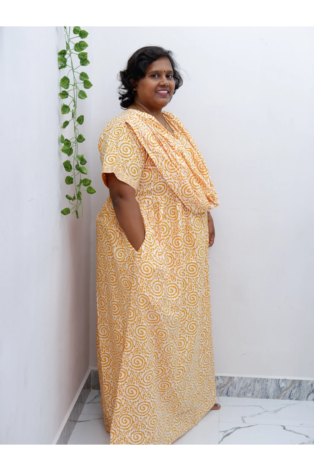 Shawl Draped Cotton Frock Nighty – Soft & Breezy