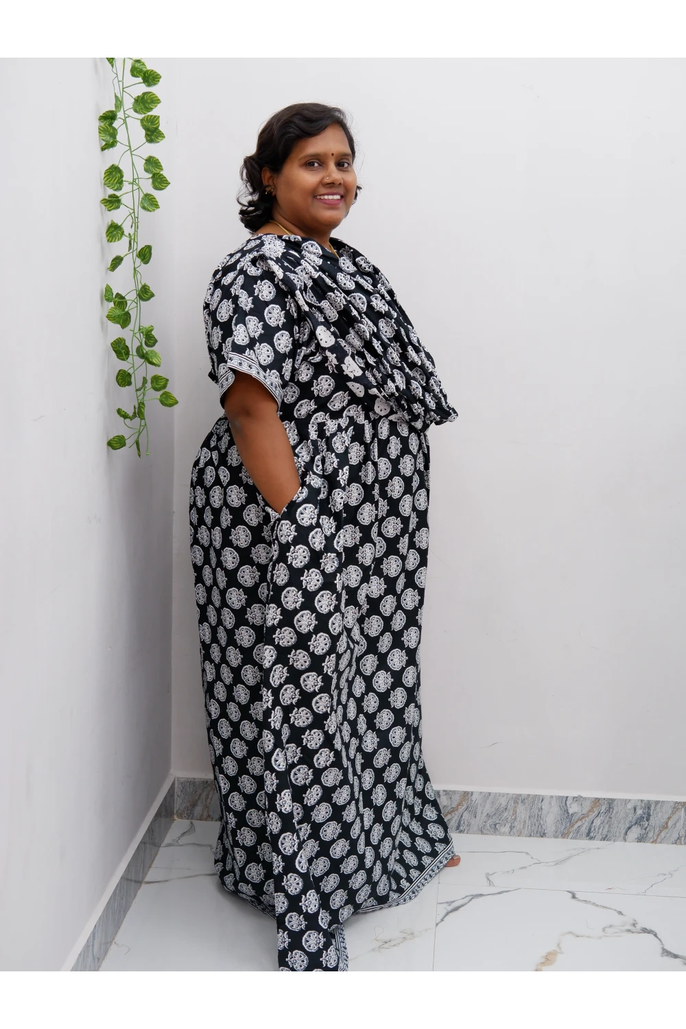 Shawl Draped Cotton Frock Nighty – Soft & Breezy