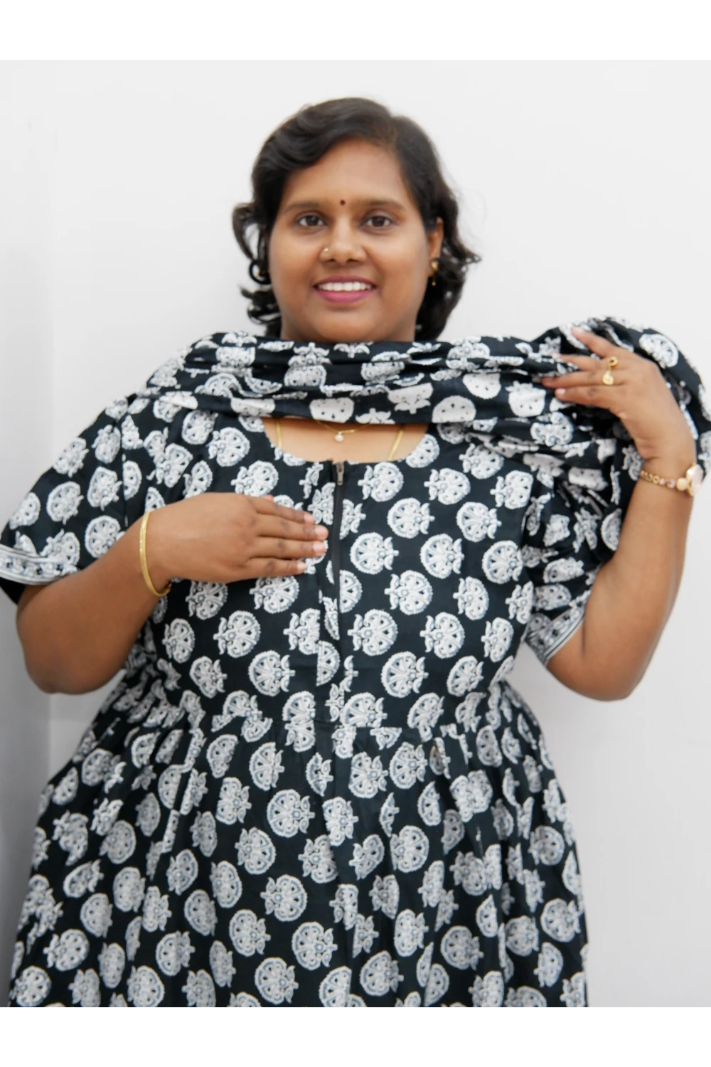 Shawl Draped Cotton Frock Nighty – Soft & Breezy