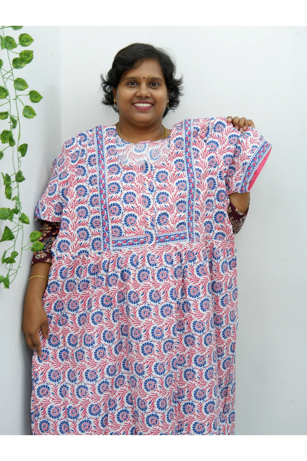 Midi Frock with Back Knot & Front Zip Jyothi Cotton Nighty