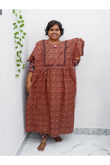 Midi Frock with Back Knot & Front Zip Jyothi Cotton Nighty