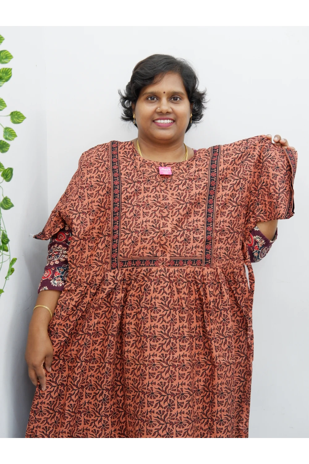 Midi Frock with Back Knot & Front Zip Jyothi Cotton Nighty