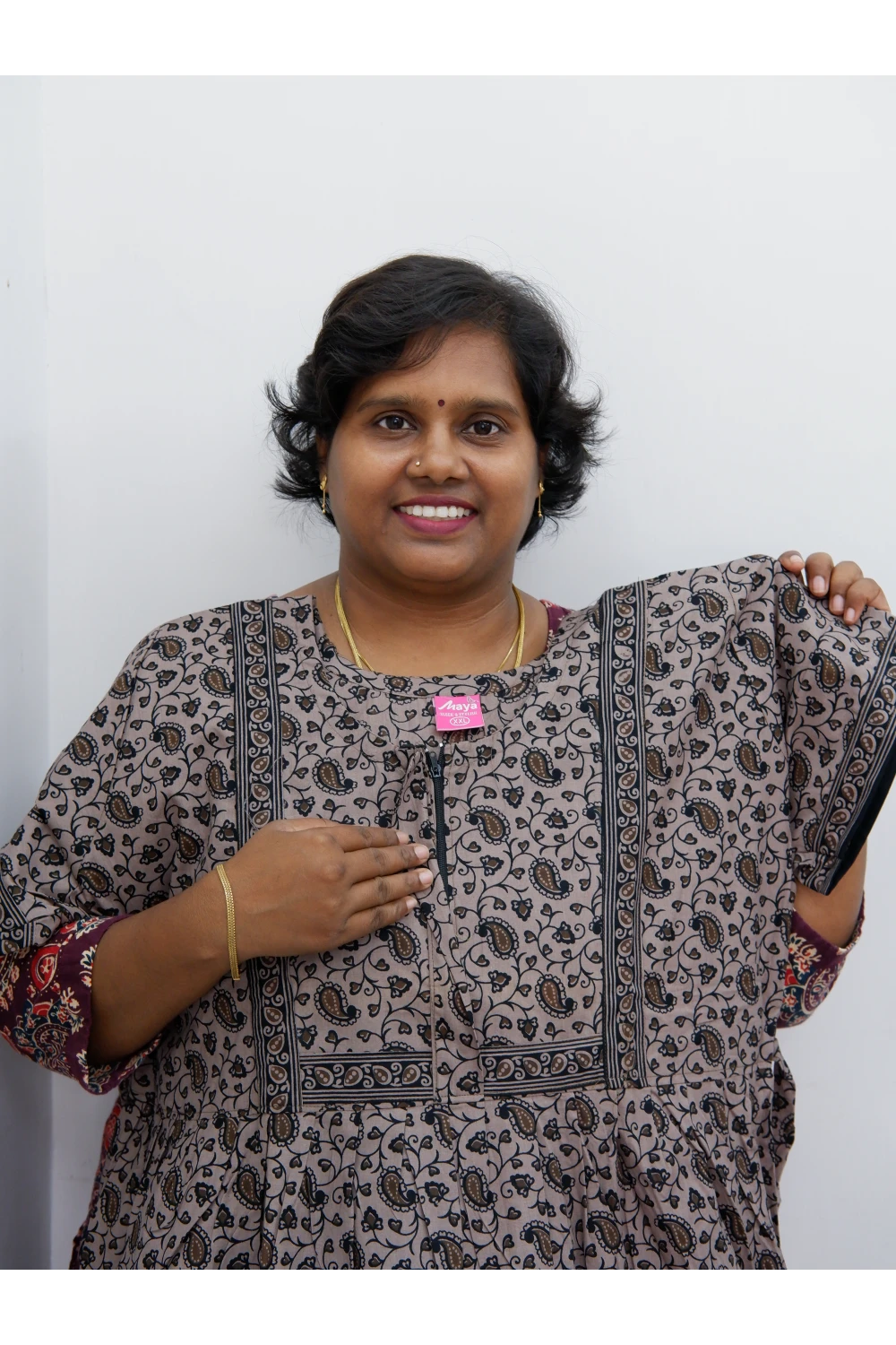 Midi Frock with Back Knot & Front Zip Jyothi Cotton Nighty