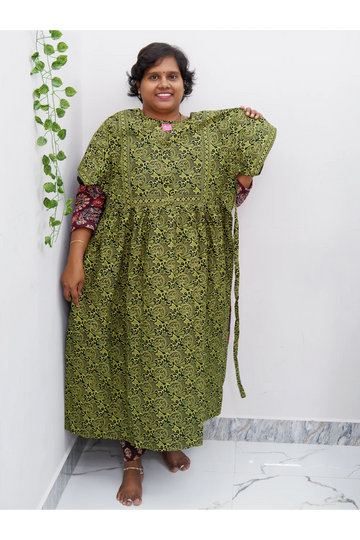 Midi Frock with Back Knot & Front Zip Jyothi Cotton Nighty