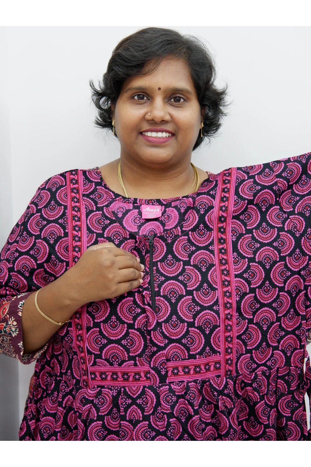 Midi Frock with Back Knot & Front Zip Jyothi Cotton Nighty