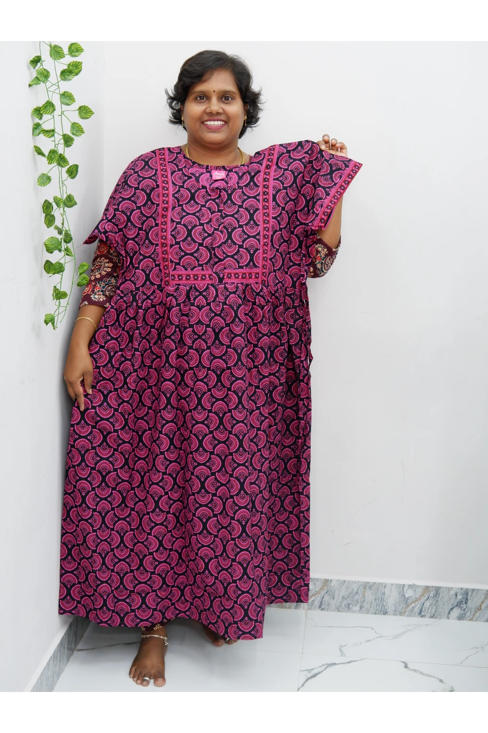 Midi Frock with Back Knot & Front Zip Jyothi Cotton Nighty