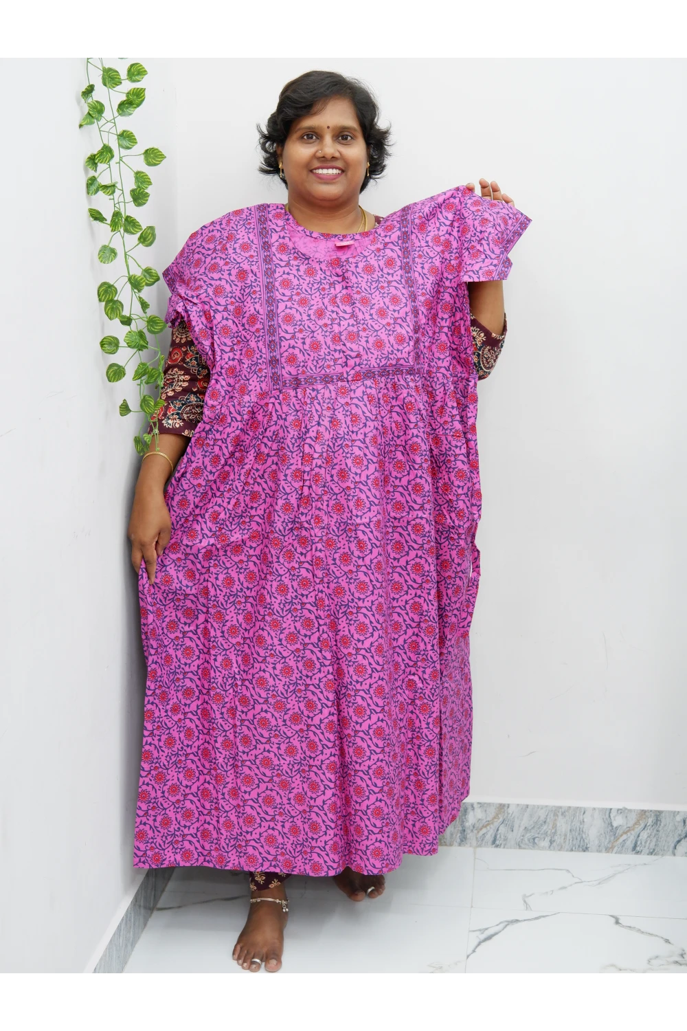 Midi Frock with Back Knot & Front Zip Jyothi Cotton Nighty