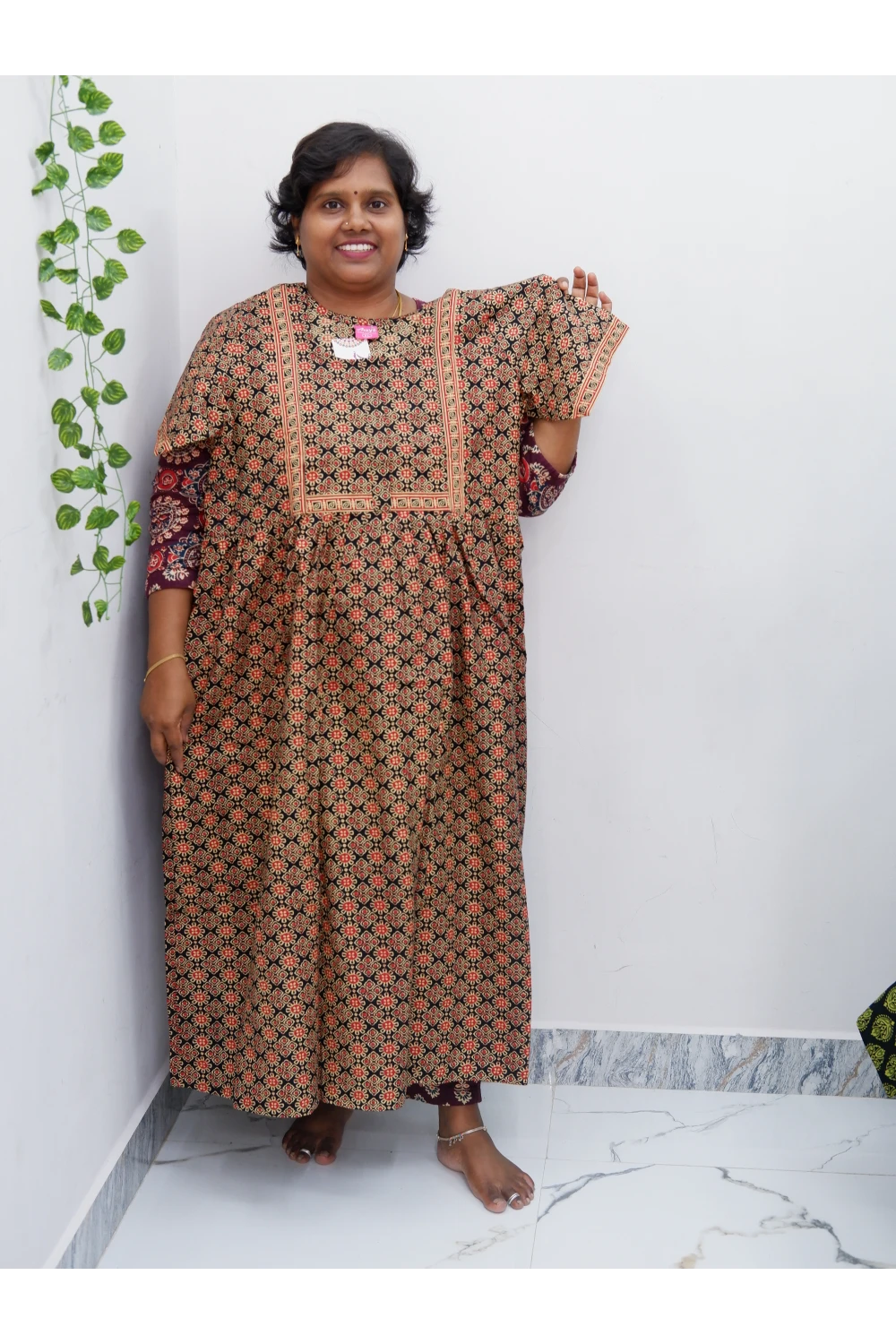 Midi Frock with Back Knot & Front Zip Jyothi Cotton Nighty