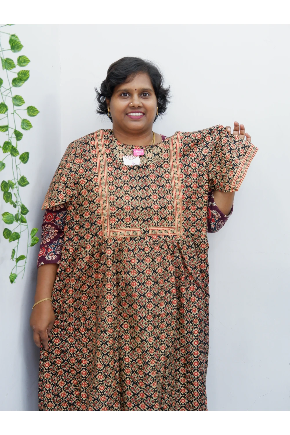 Midi Frock with Back Knot & Front Zip Jyothi Cotton Nighty