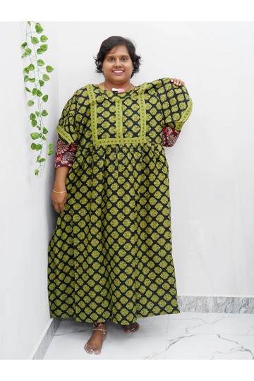 Midi Frock with Back Knot & Front Zip Jyothi Cotton Nighty