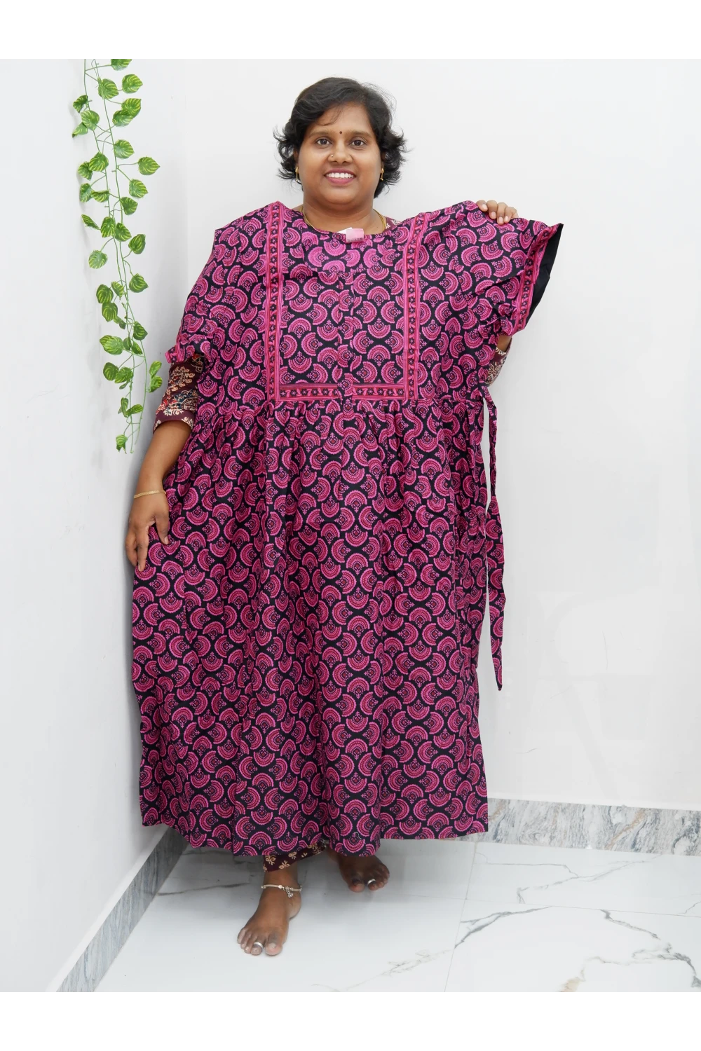 Midi Frock with Back Knot & Front Zip Jyothi Cotton Nighty