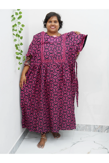 Midi Frock with Back Knot & Front Zip Jyothi Cotton Nighty