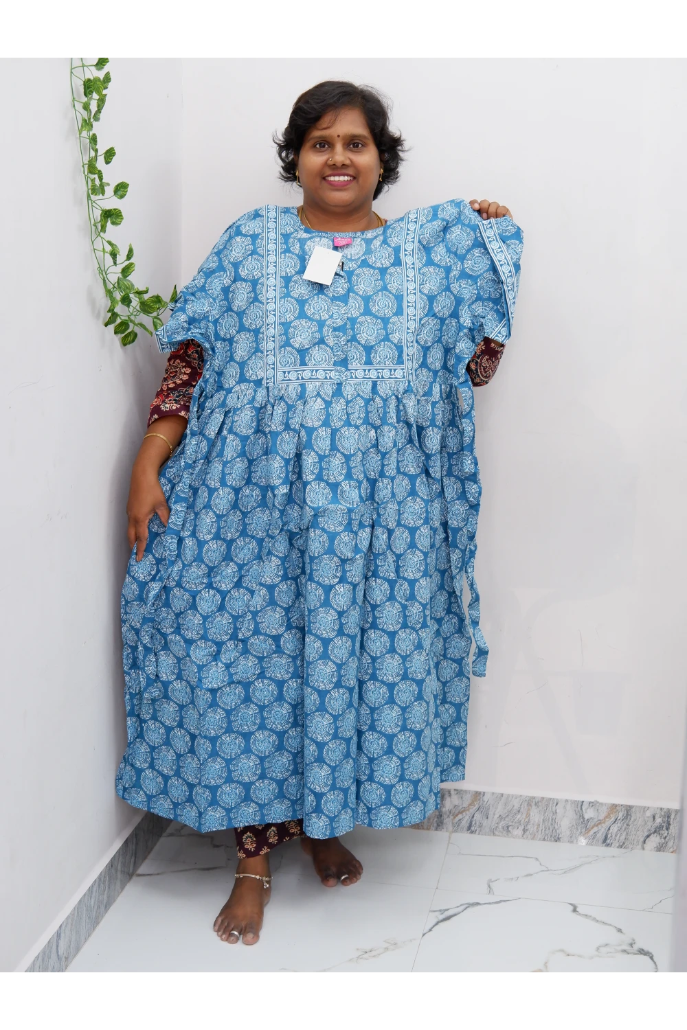 Midi Frock with Back Knot & Front Zip Jyothi Cotton Nighty