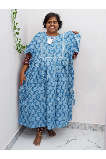 Midi Frock with Back Knot & Front Zip Jyothi Cotton Nighty