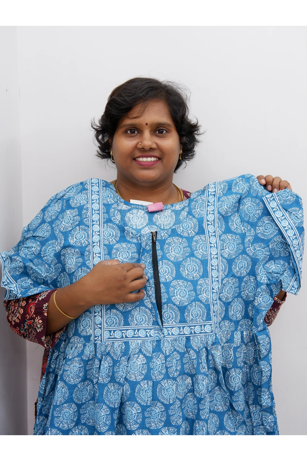 Midi Frock with Back Knot & Front Zip Jyothi Cotton Nighty