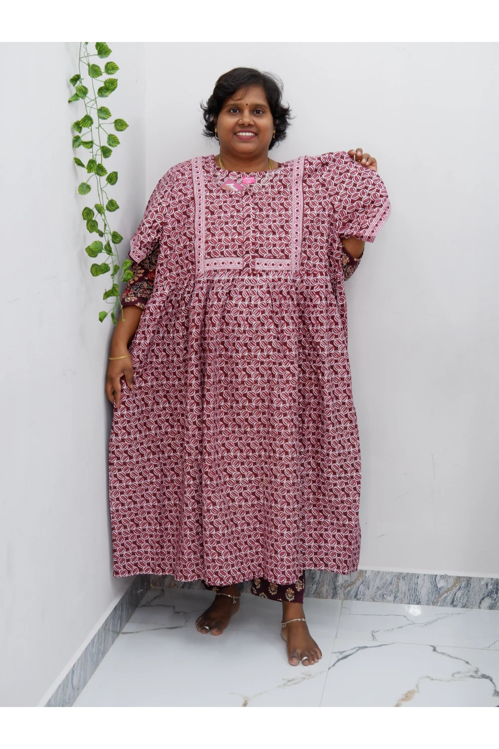 Midi Frock with Back Knot & Front Zip Jyothi Cotton Nighty