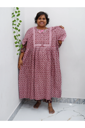 Midi Frock with Back Knot & Front Zip Jyothi Cotton Nighty