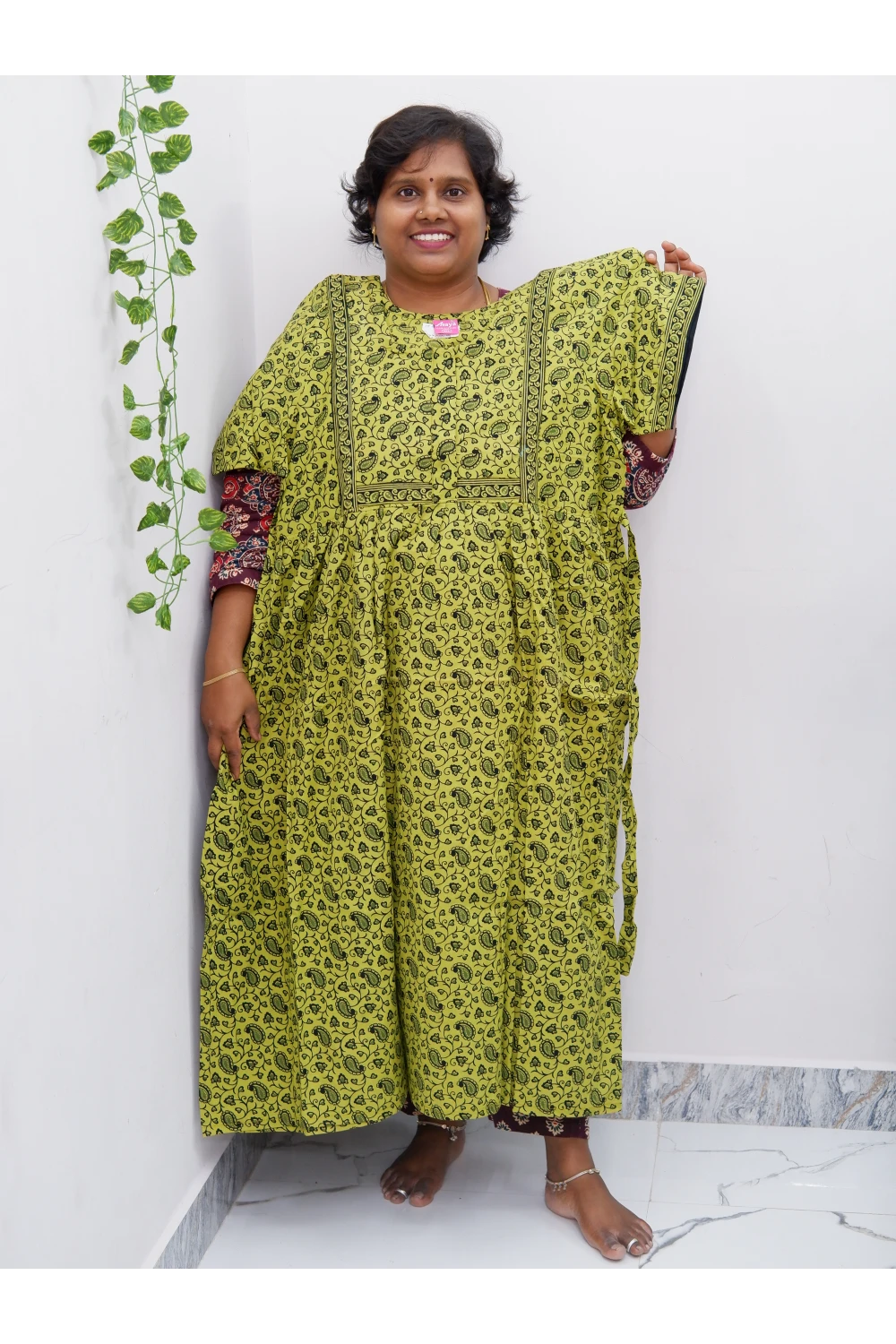 Midi Frock with Back Knot & Front Zip Jyothi Cotton Nighty