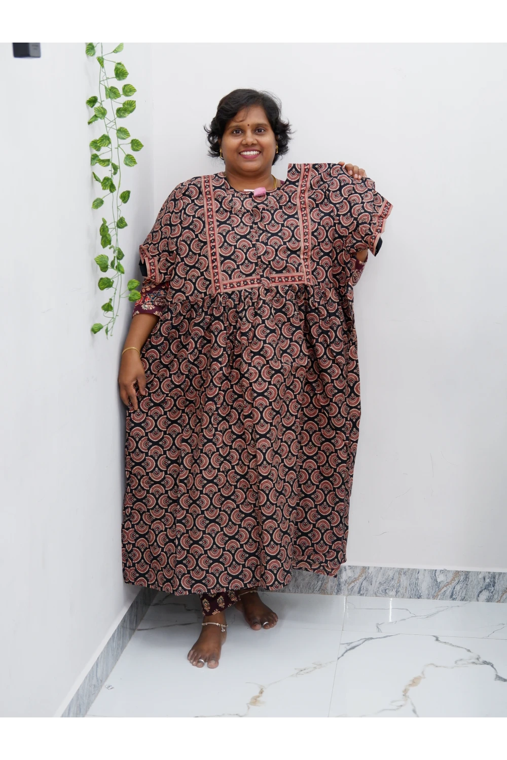 Midi Frock with Back Knot & Front Zip Jyothi Cotton Nighty