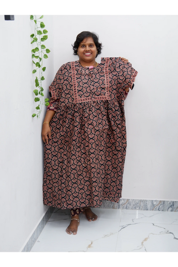 Midi Frock with Back Knot & Front Zip Jyothi Cotton Nighty