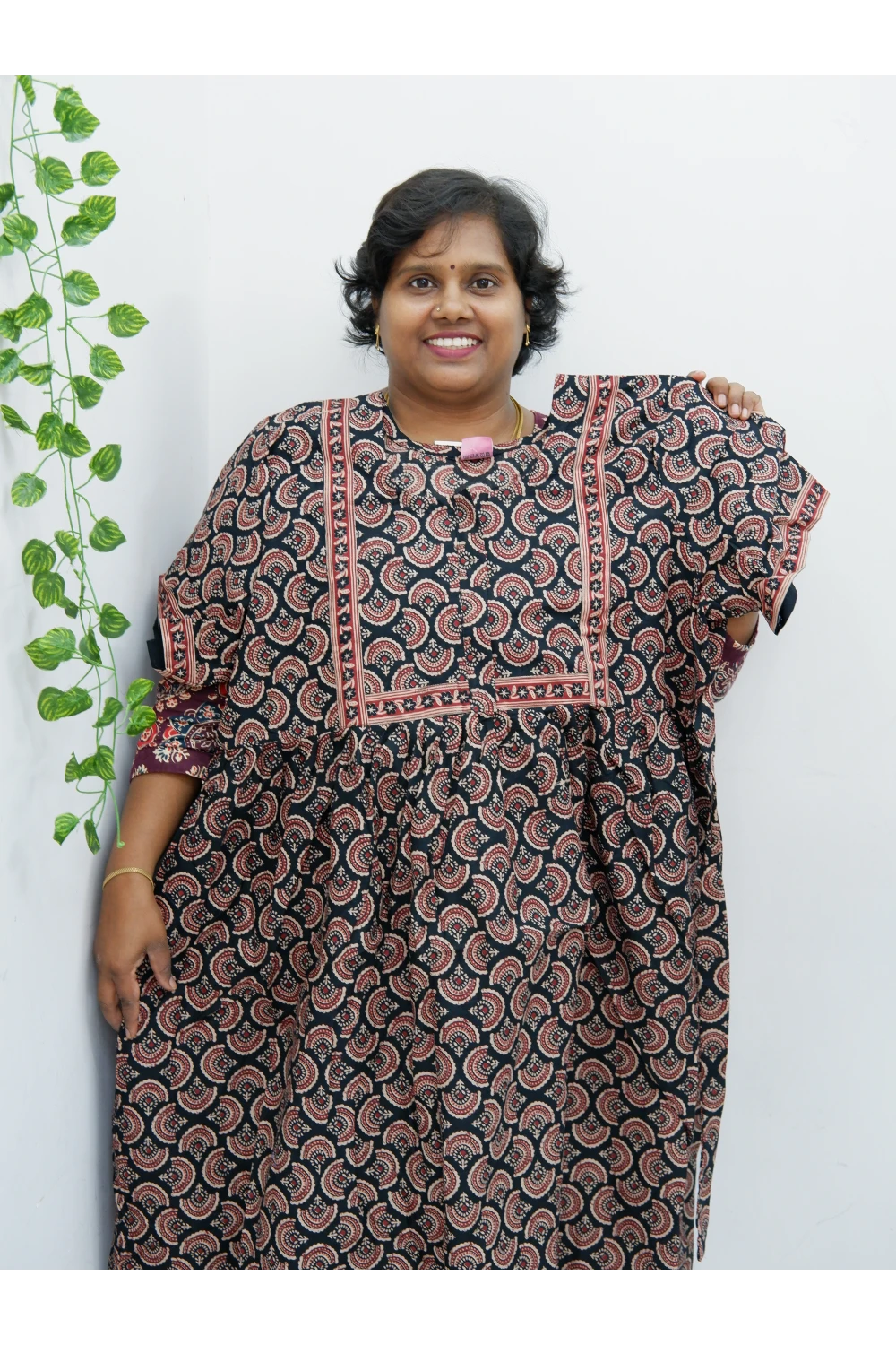 Midi Frock with Back Knot & Front Zip Jyothi Cotton Nighty