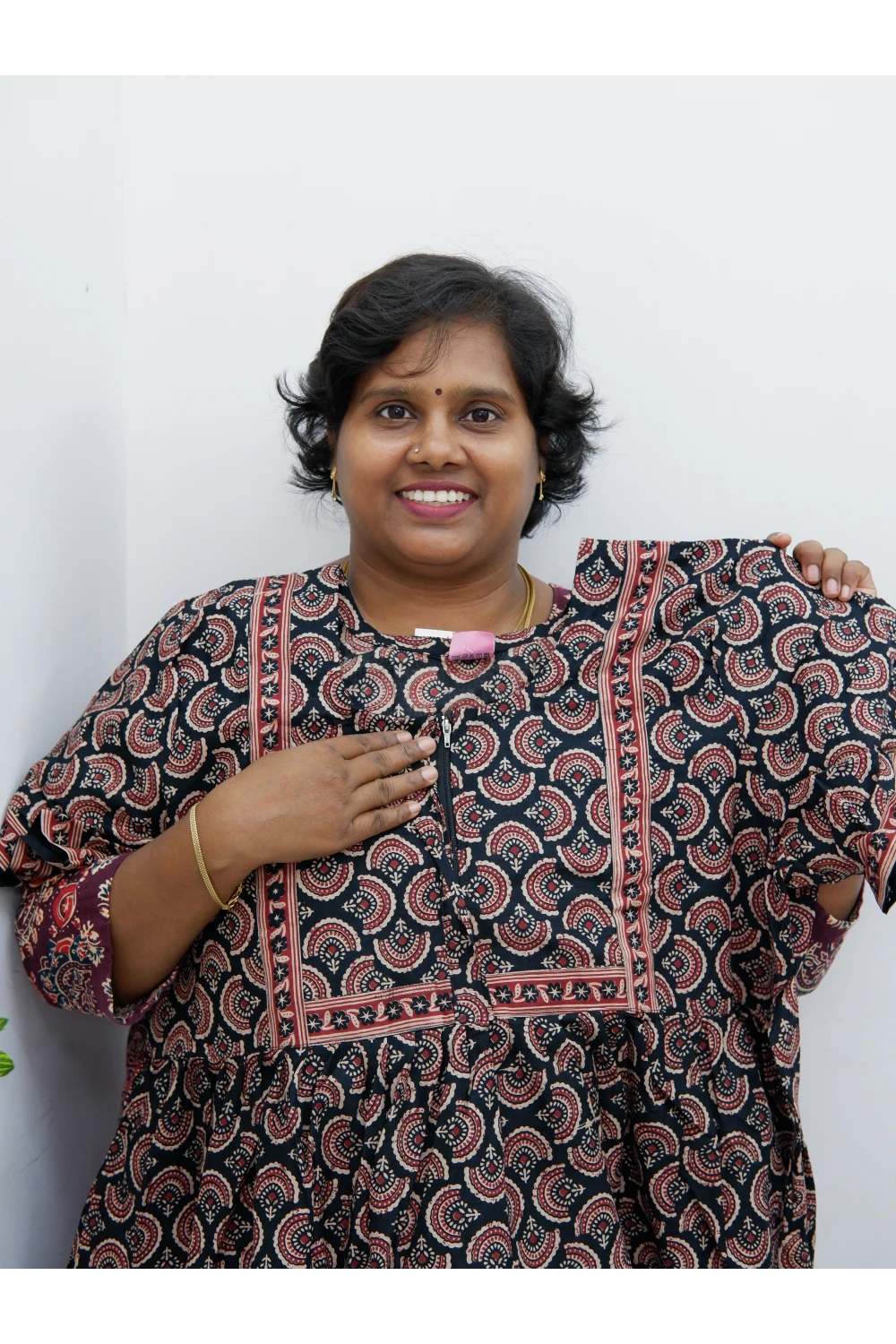 Midi Frock with Back Knot & Front Zip Jyothi Cotton Nighty