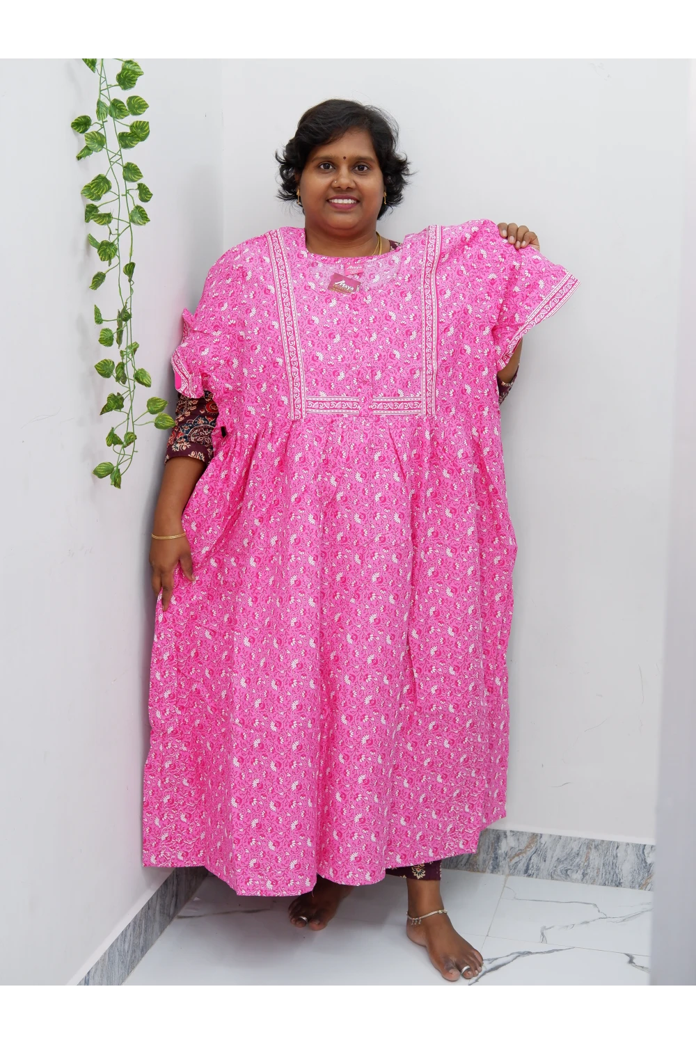 Midi Frock with Back Knot & Front Zip Jyothi Cotton Nighty