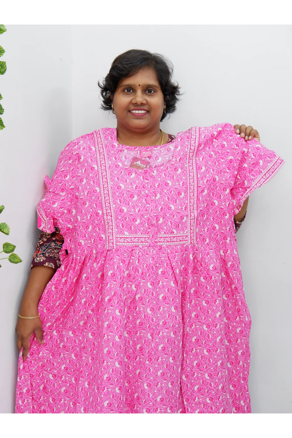 Midi Frock with Back Knot & Front Zip Jyothi Cotton Nighty