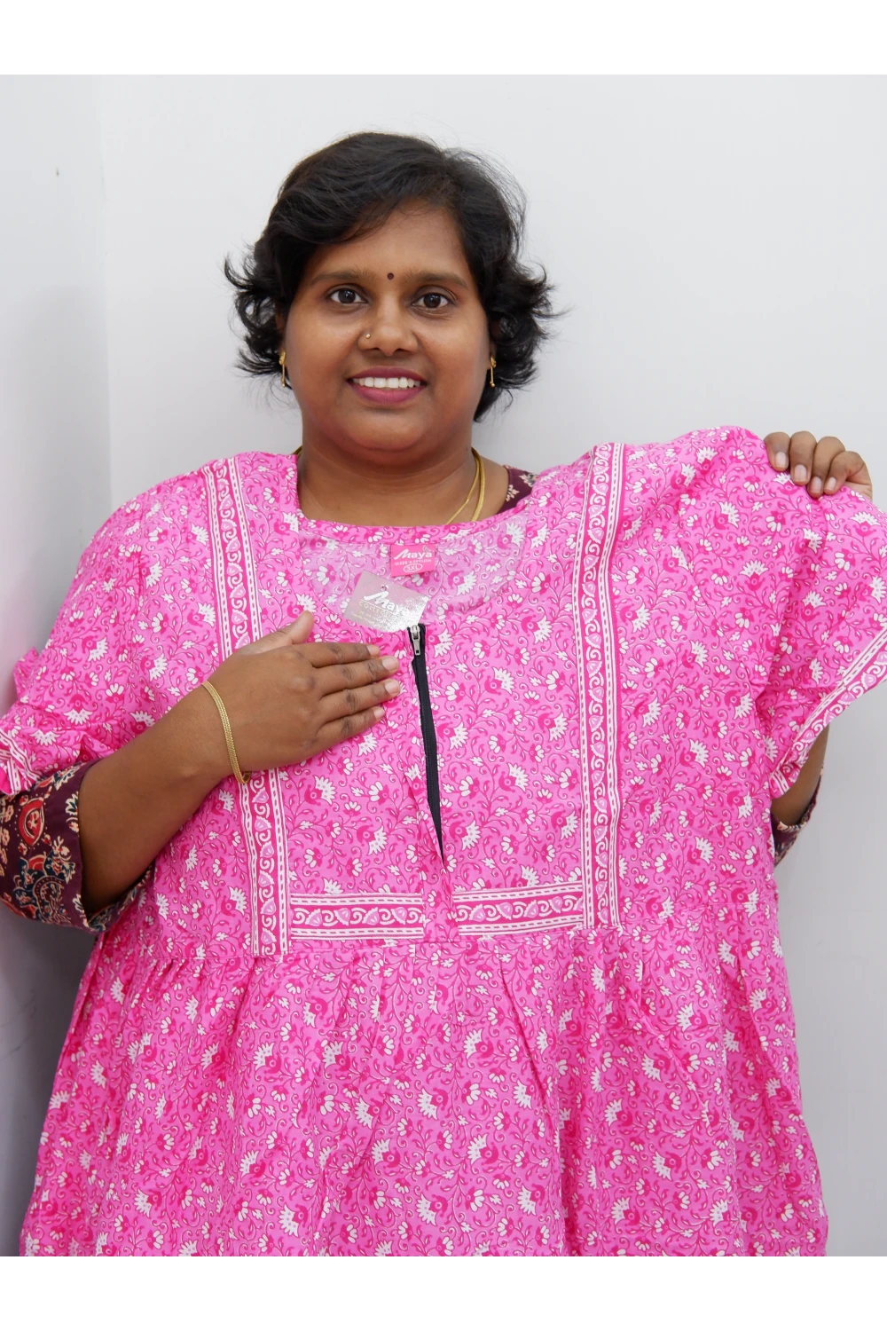 Midi Frock with Back Knot & Front Zip Jyothi Cotton Nighty