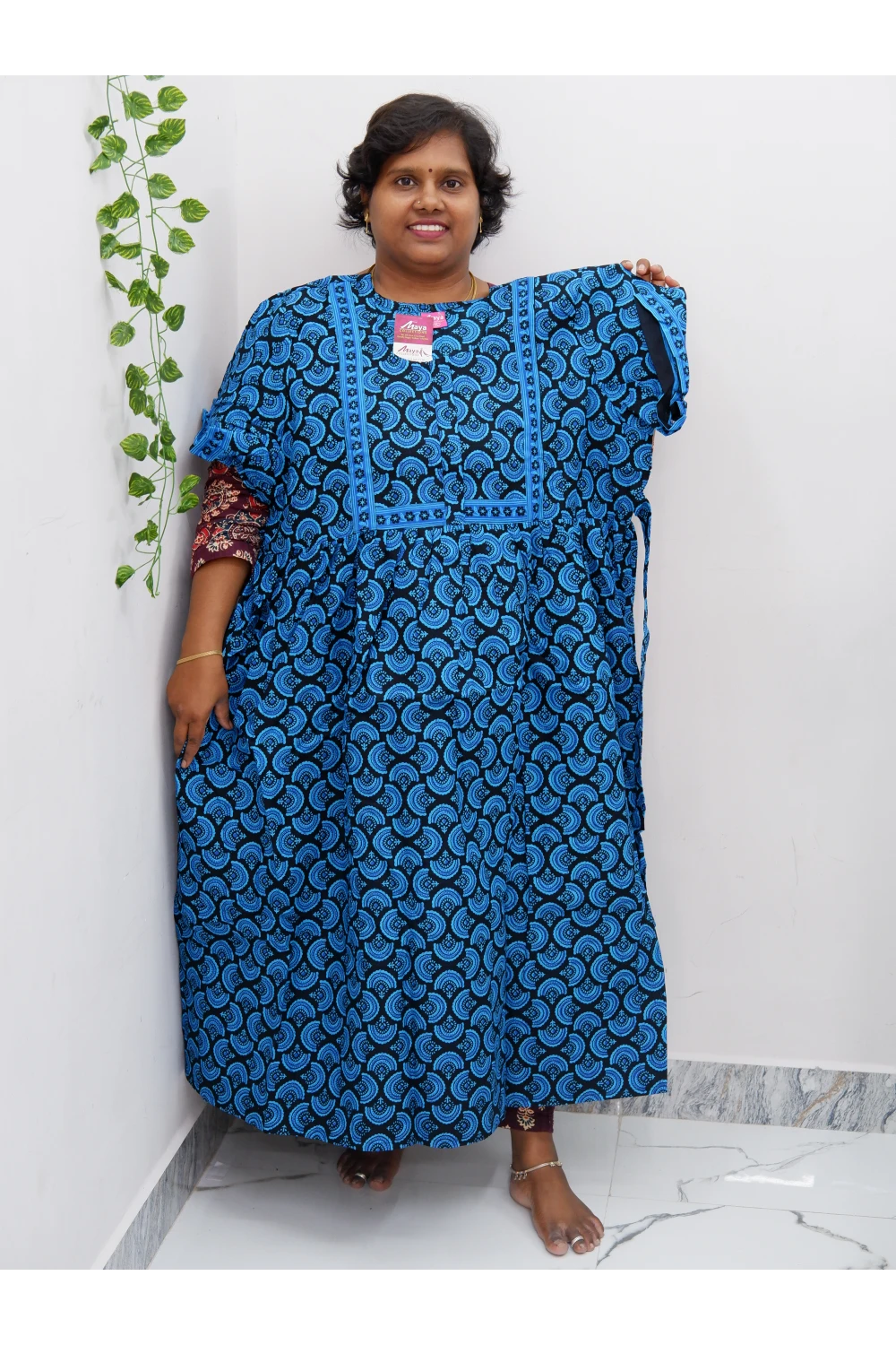 Midi Frock with Back Knot & Front Zip Jyothi Cotton Nighty