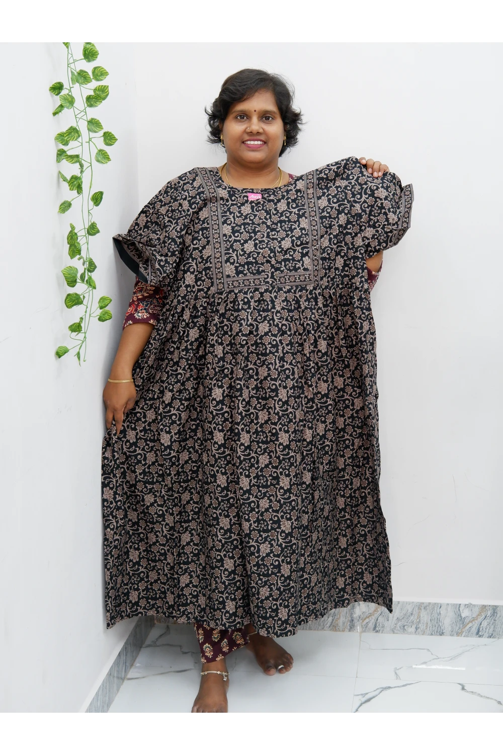 Midi Frock with Back Knot & Front Zip Jyothi Cotton Nighty