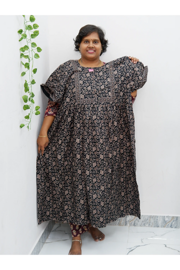 Midi Frock with Back Knot & Front Zip Jyothi Cotton Nighty