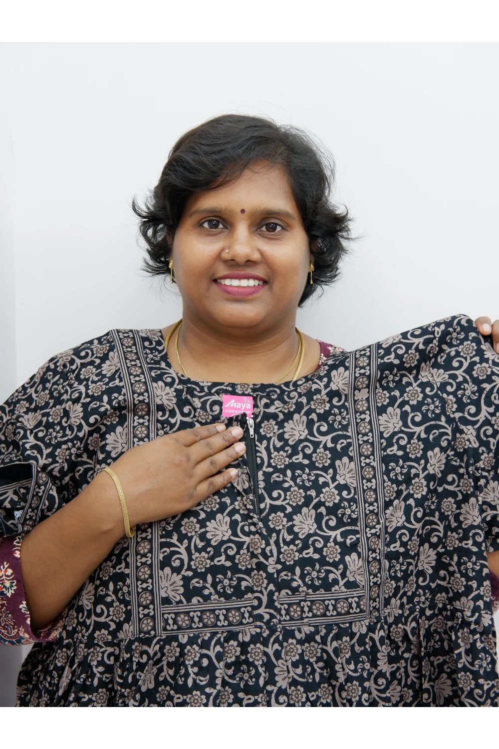 Midi Frock with Back Knot & Front Zip Jyothi Cotton Nighty