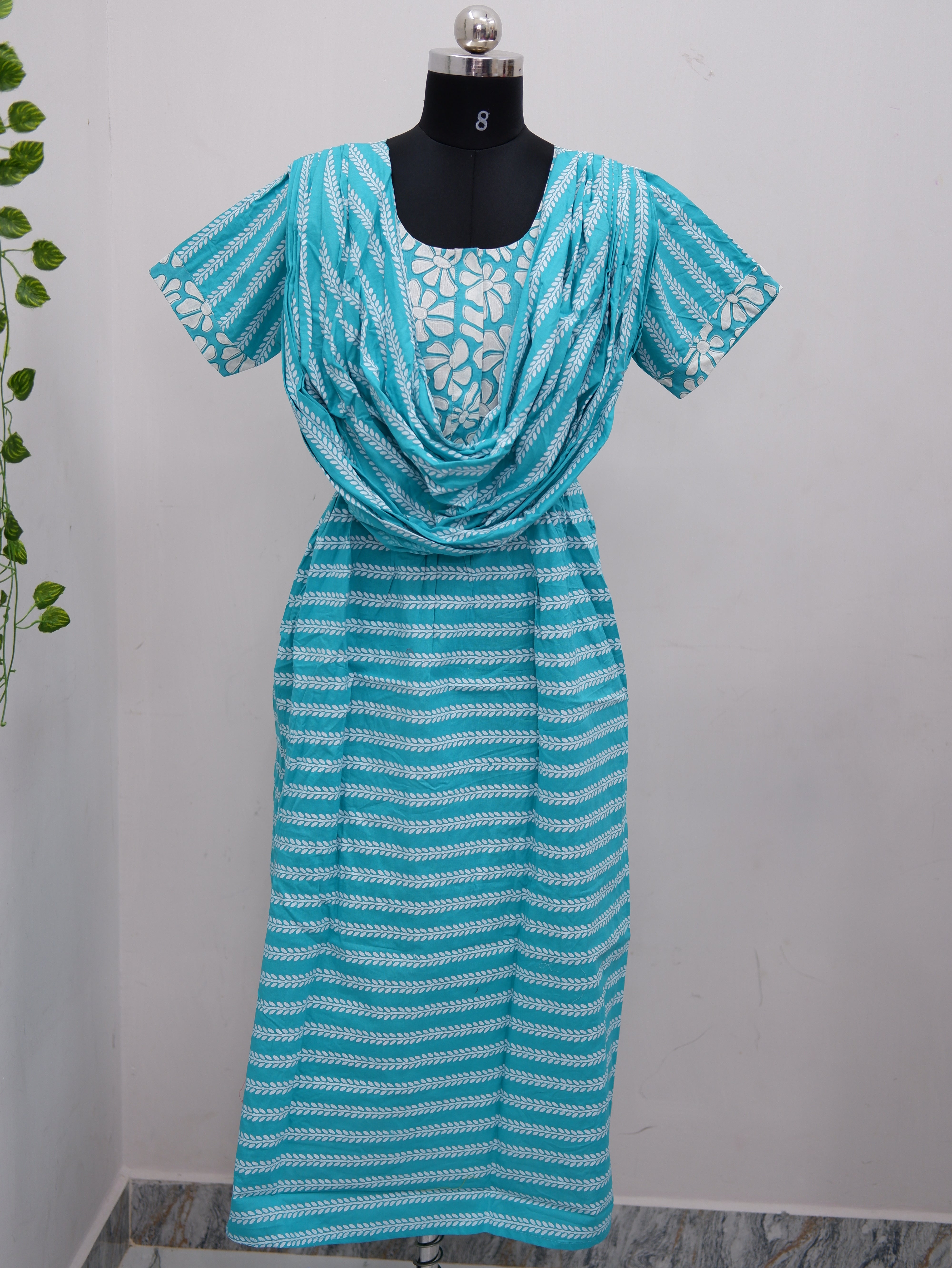 Shawl Draped Cotton Frock Nighty – Soft & Breezy