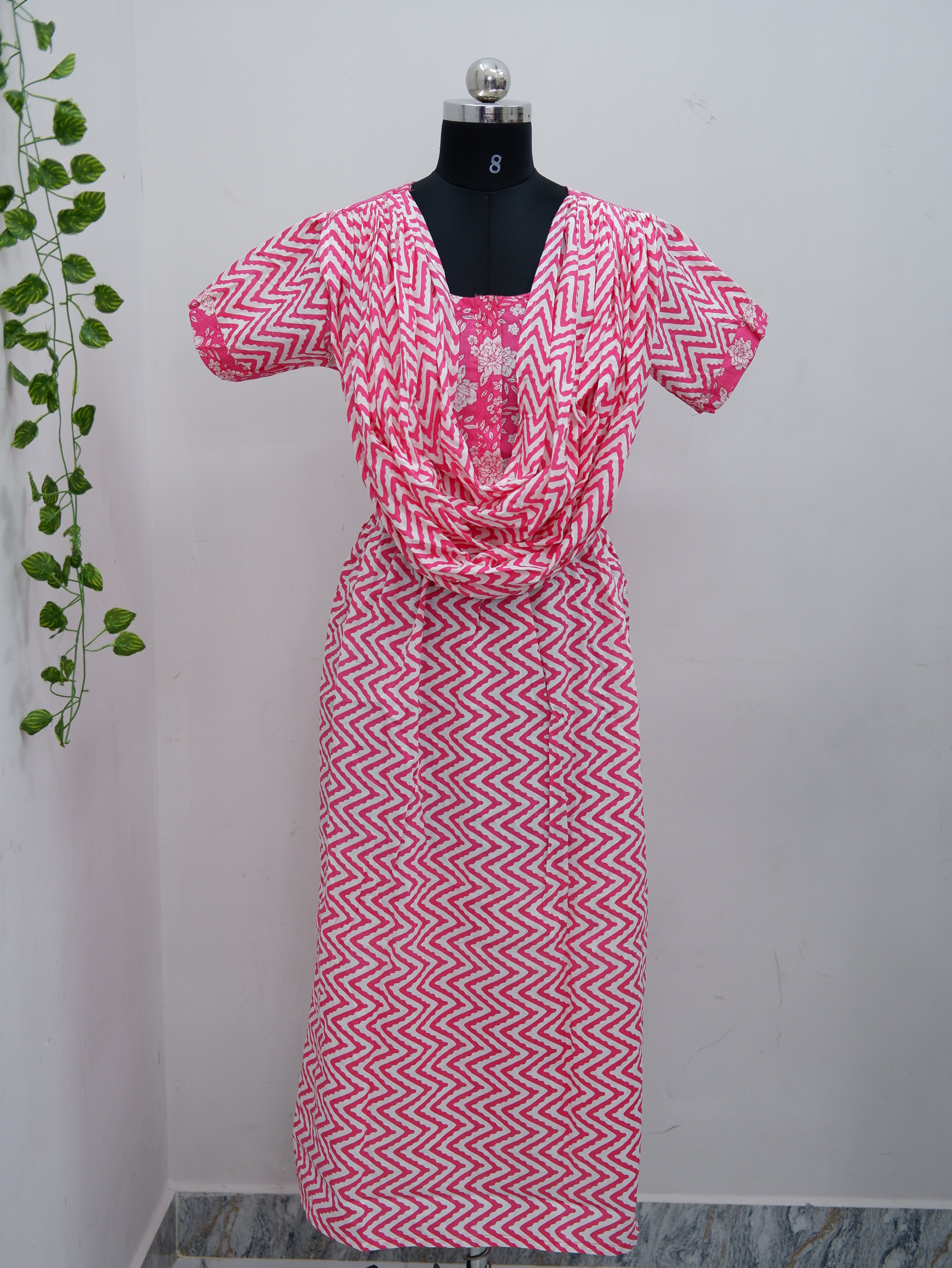 Shawl Draped Cotton Frock Nighty – Soft & Breezy