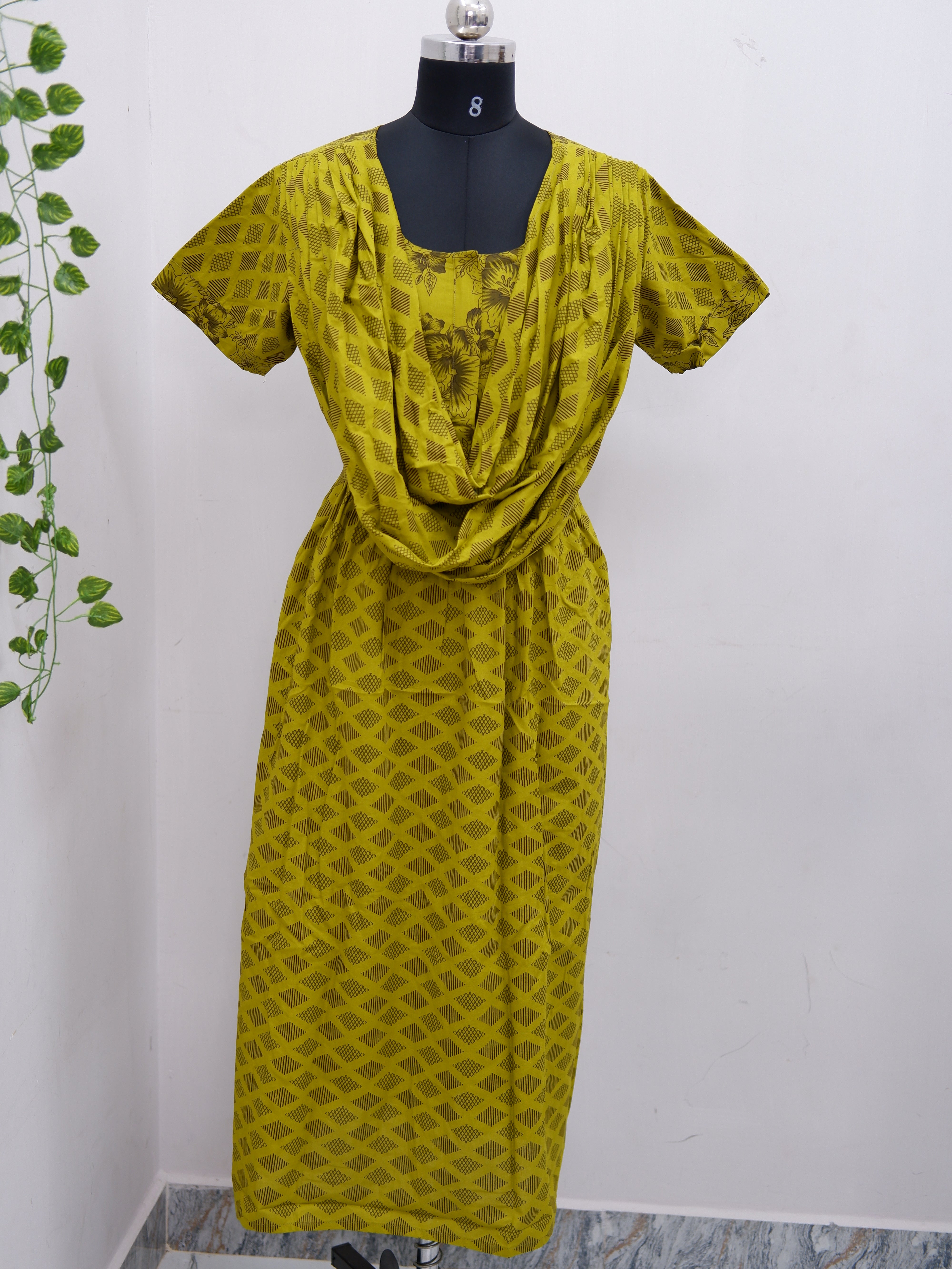 Shawl Draped Cotton Frock Nighty – Soft & Breezy