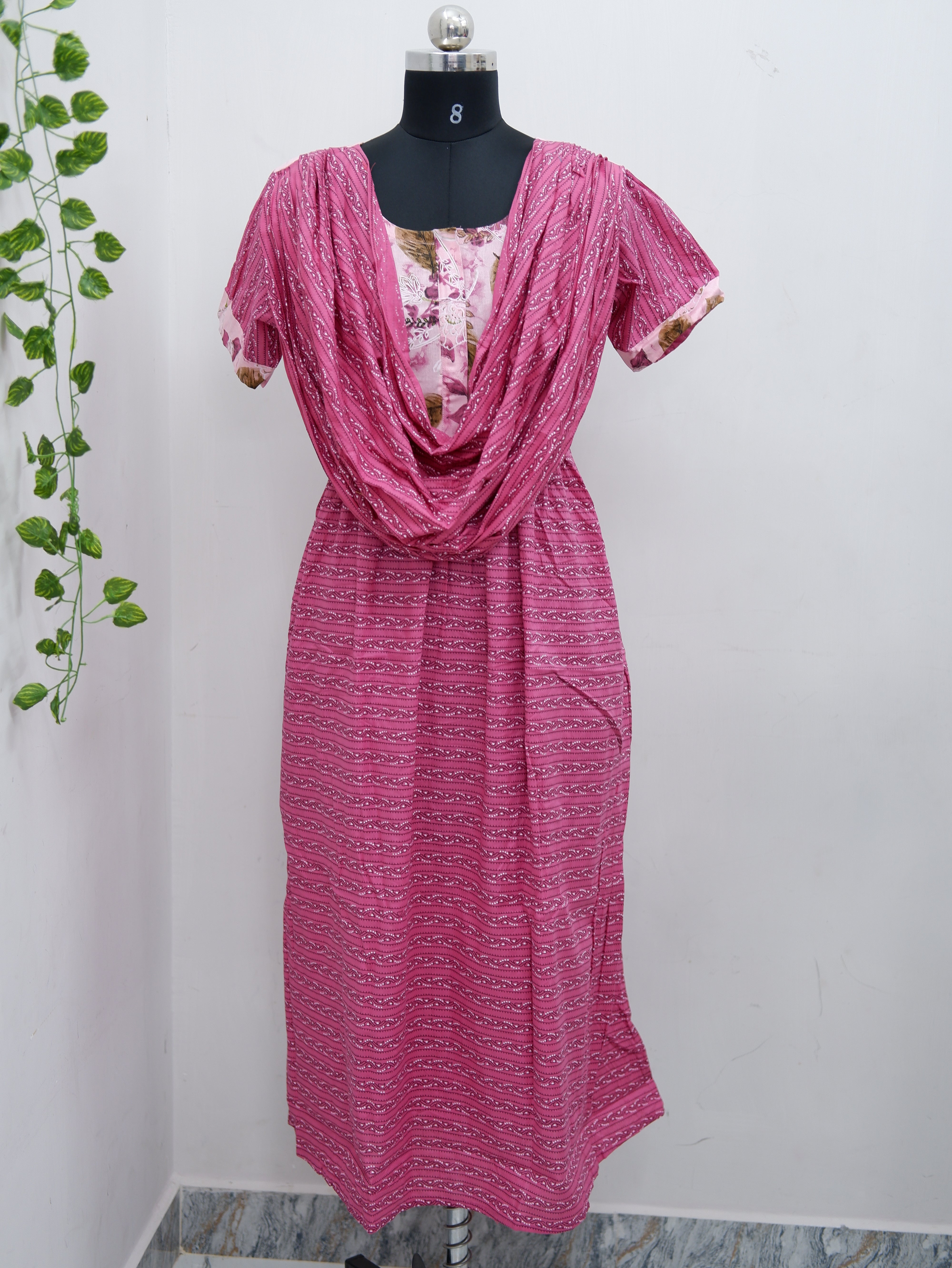 Shawl Draped Cotton Frock Nighty – Soft & Breezy