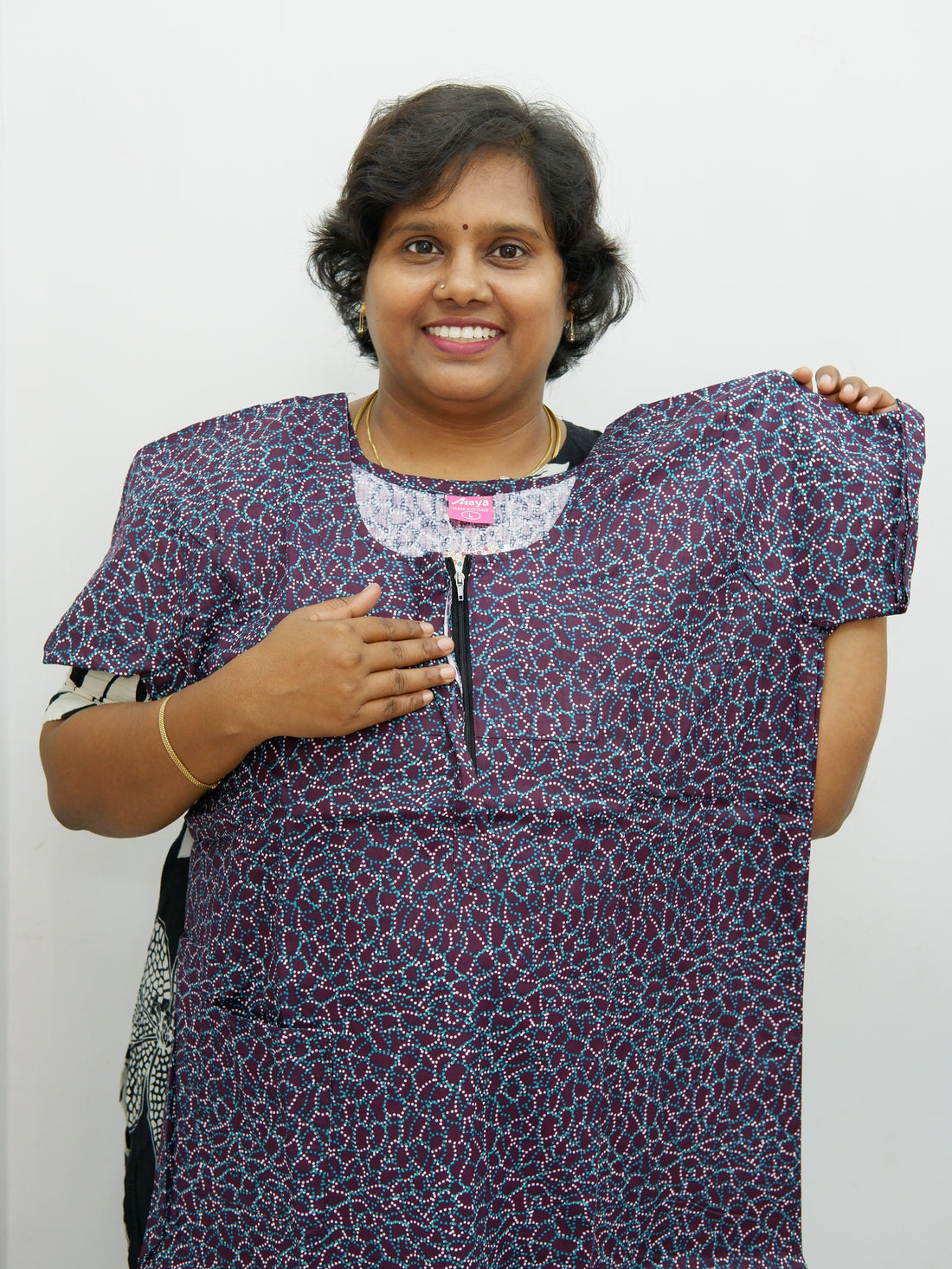 Elegant Zip-Front Pure Cotton Nighty