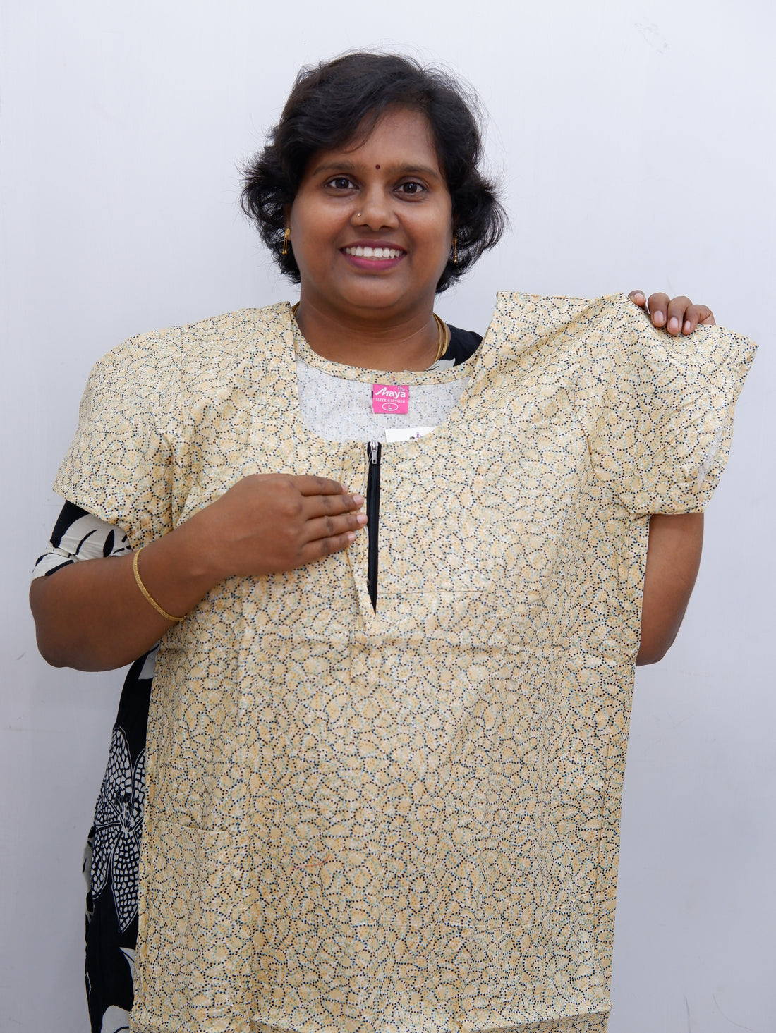 Elegant Zip-Front Pure Cotton Nighty