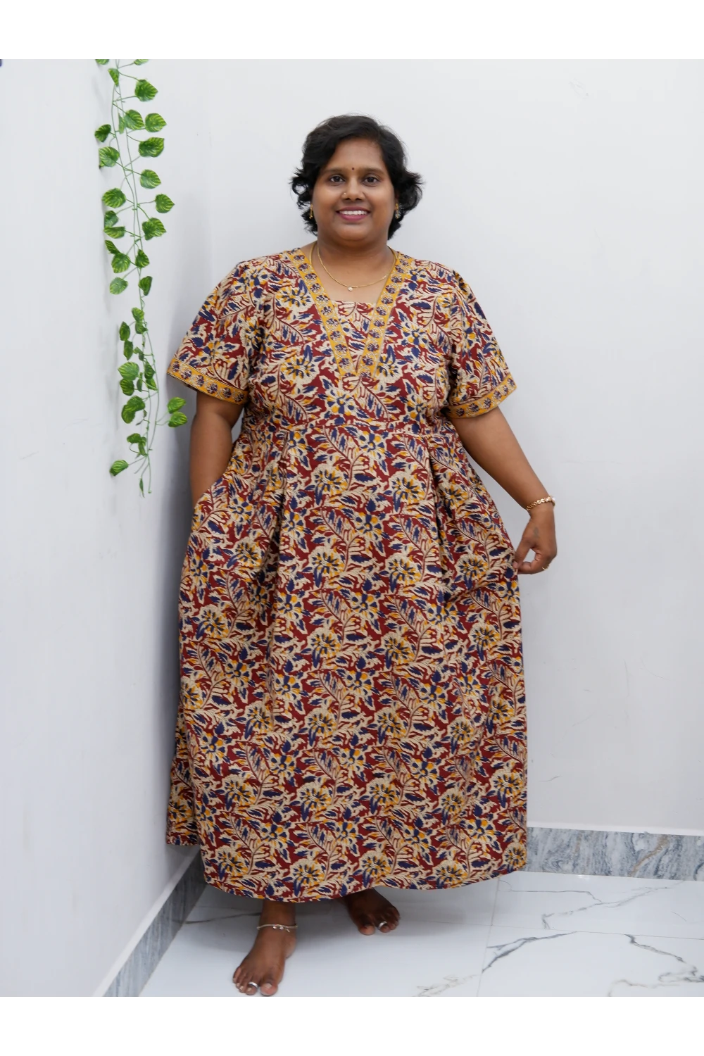 Premium V-Neck Cotton Frock for Women – Breathable & Skin-Friendly