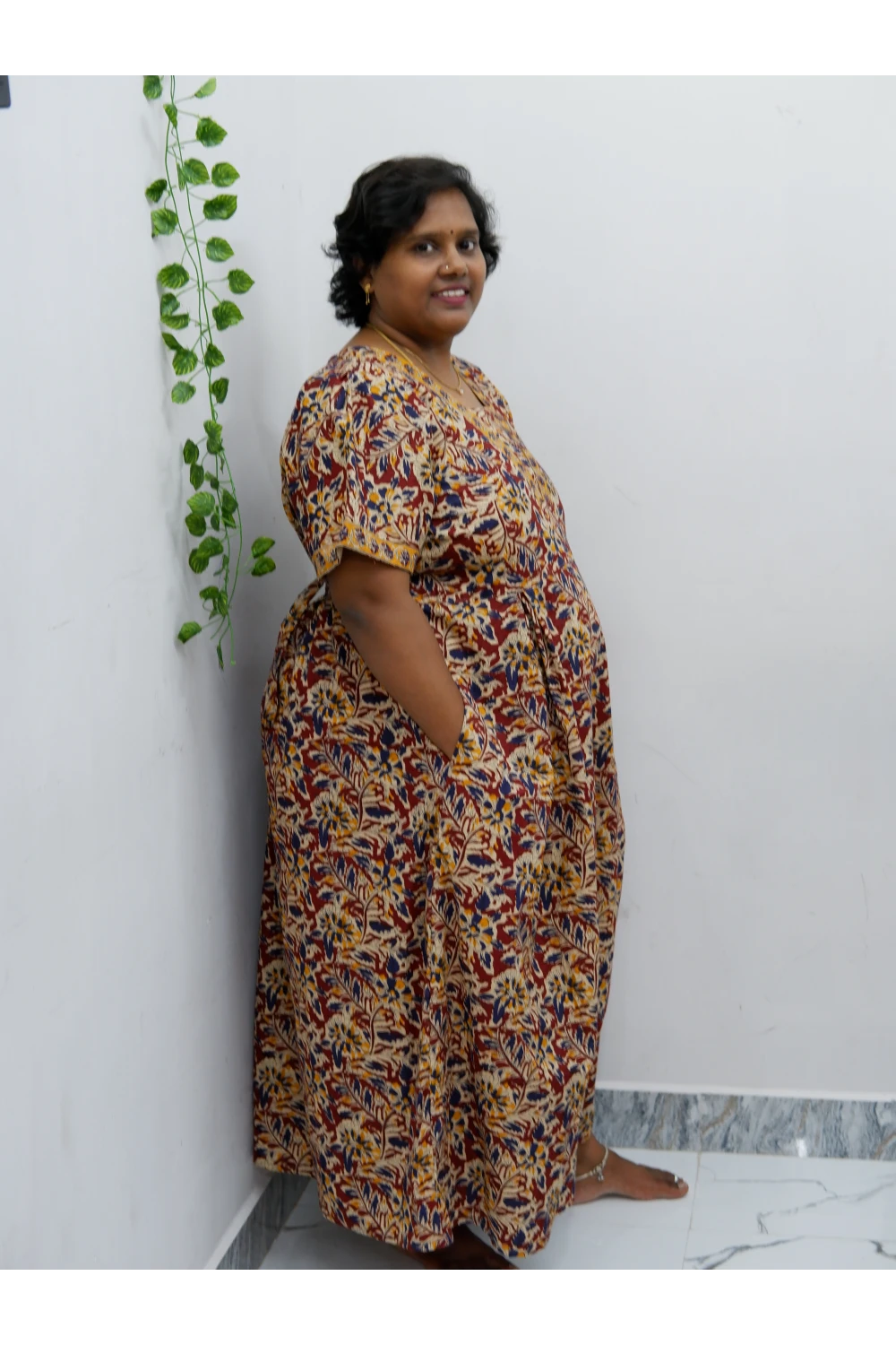 Premium V-Neck Cotton Frock for Women – Breathable & Skin-Friendly