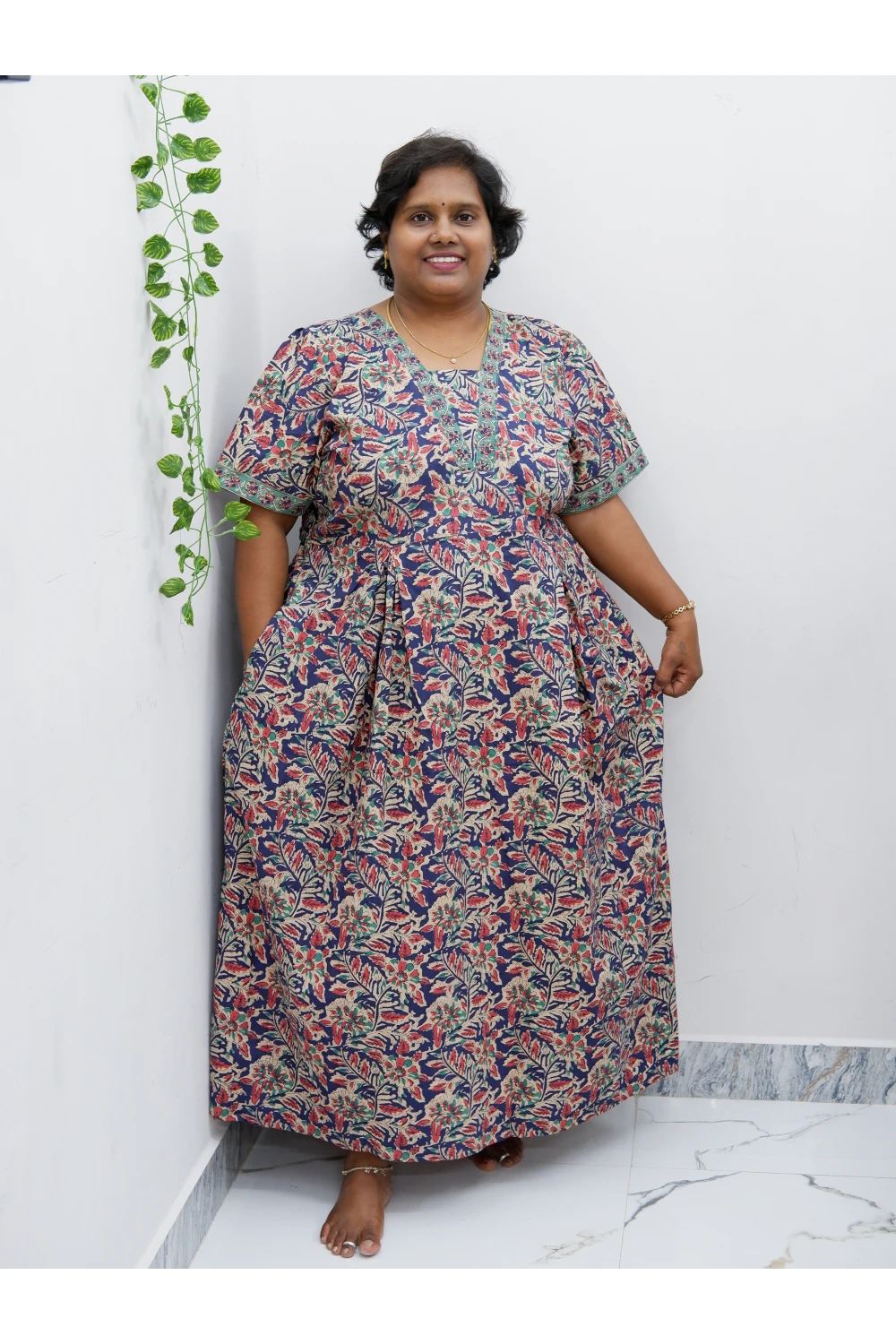 Premium V-Neck Cotton Frock for Women – Breathable & Skin-Friendly