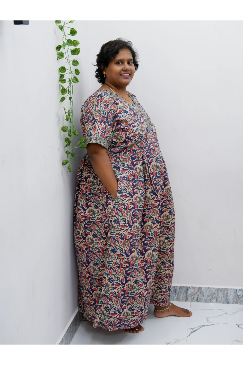 Premium V-Neck Cotton Frock for Women – Breathable & Skin-Friendly