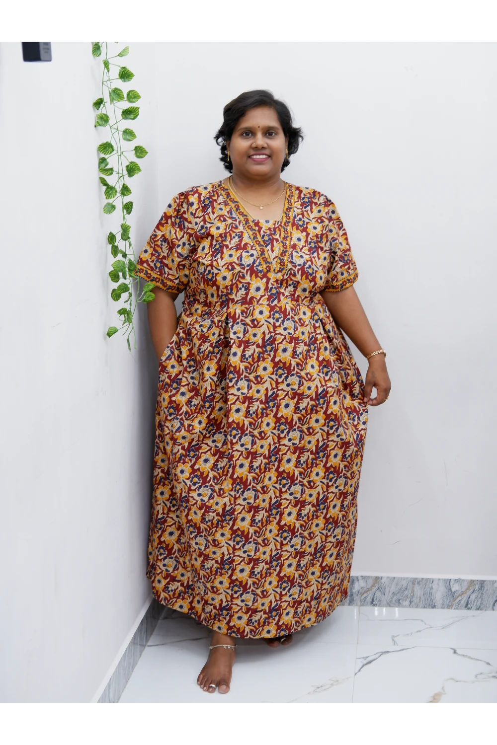 Premium V-Neck Cotton Frock for Women – Breathable & Skin-Friendly