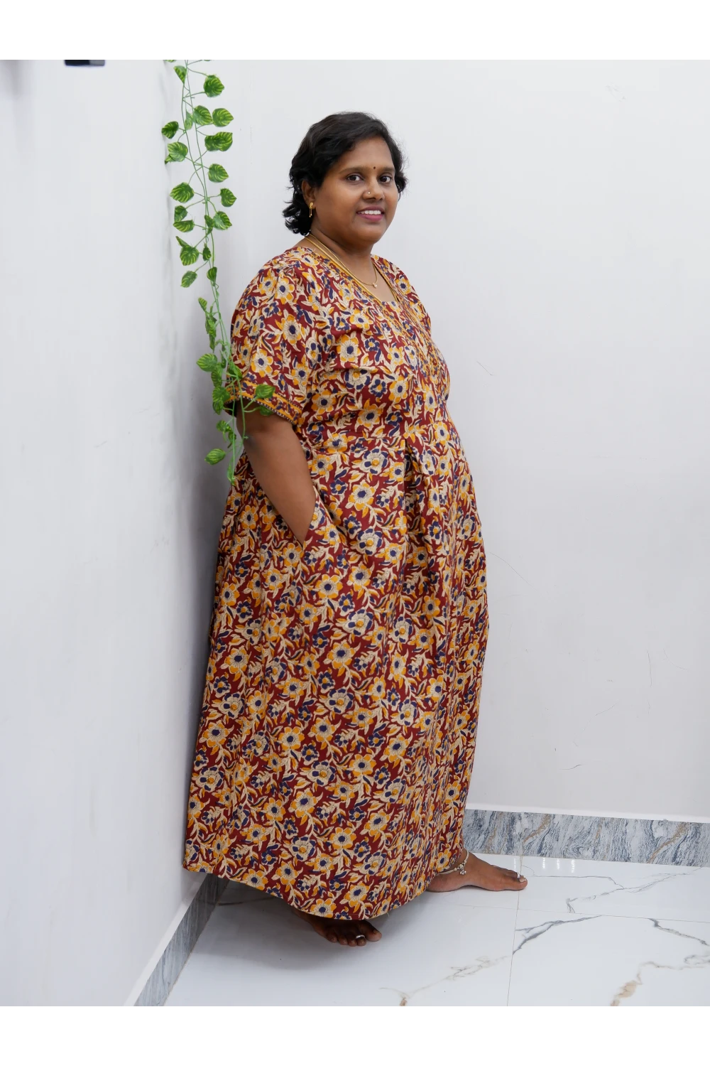 Premium V-Neck Cotton Frock for Women – Breathable & Skin-Friendly