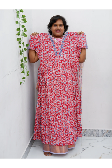 Premium V-Neck Cotton Frock for Women – Breathable & Skin-Friendly